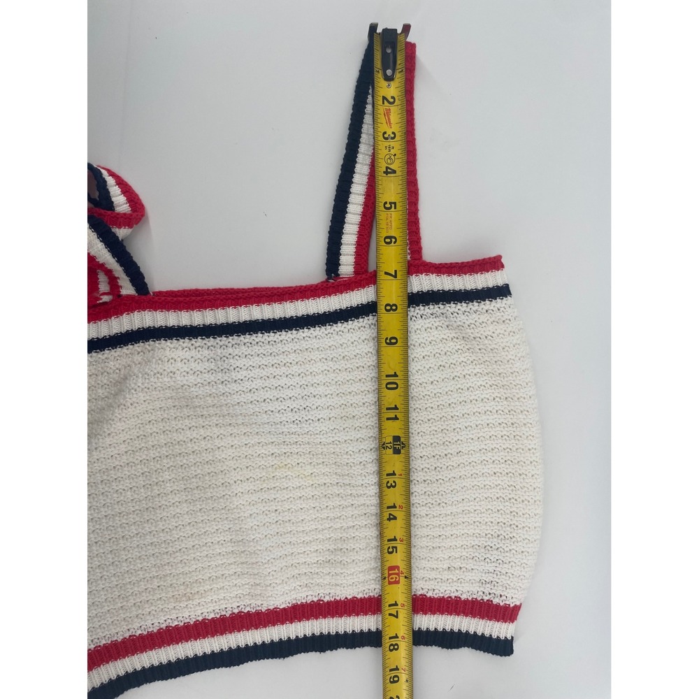 Francesca's Blue Rain Tank Top Womens S White Red Blue Striped Nautical Knit - Picture 6 of 7